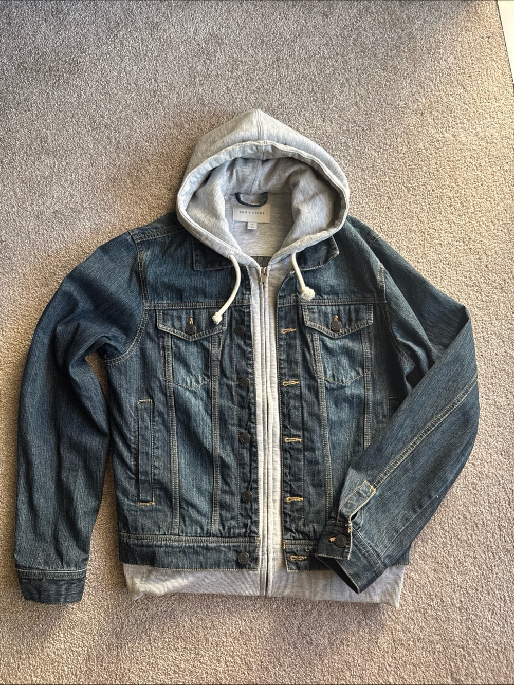 Sun + Stone Men’s Denim Jacket with Hoodie Size M